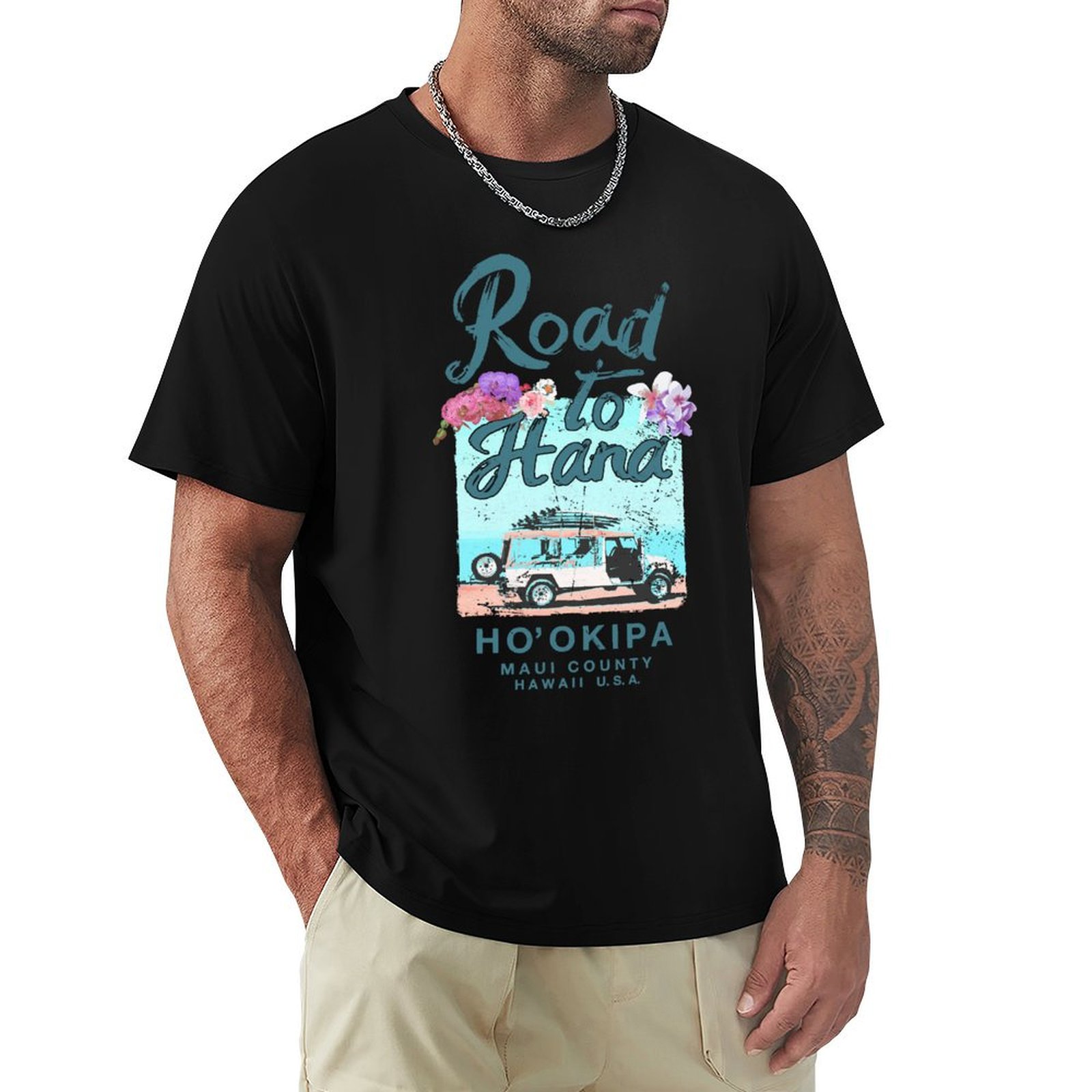 Vintage Hawaiian Floral Shirt - Road to Hana, Maui, Hawái. Camiseta