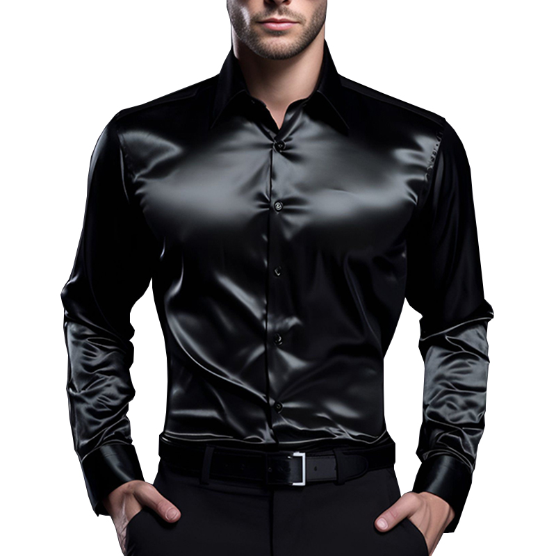 Mens Satin Silk Dress Shirt - Camisas de vestir de lujo de