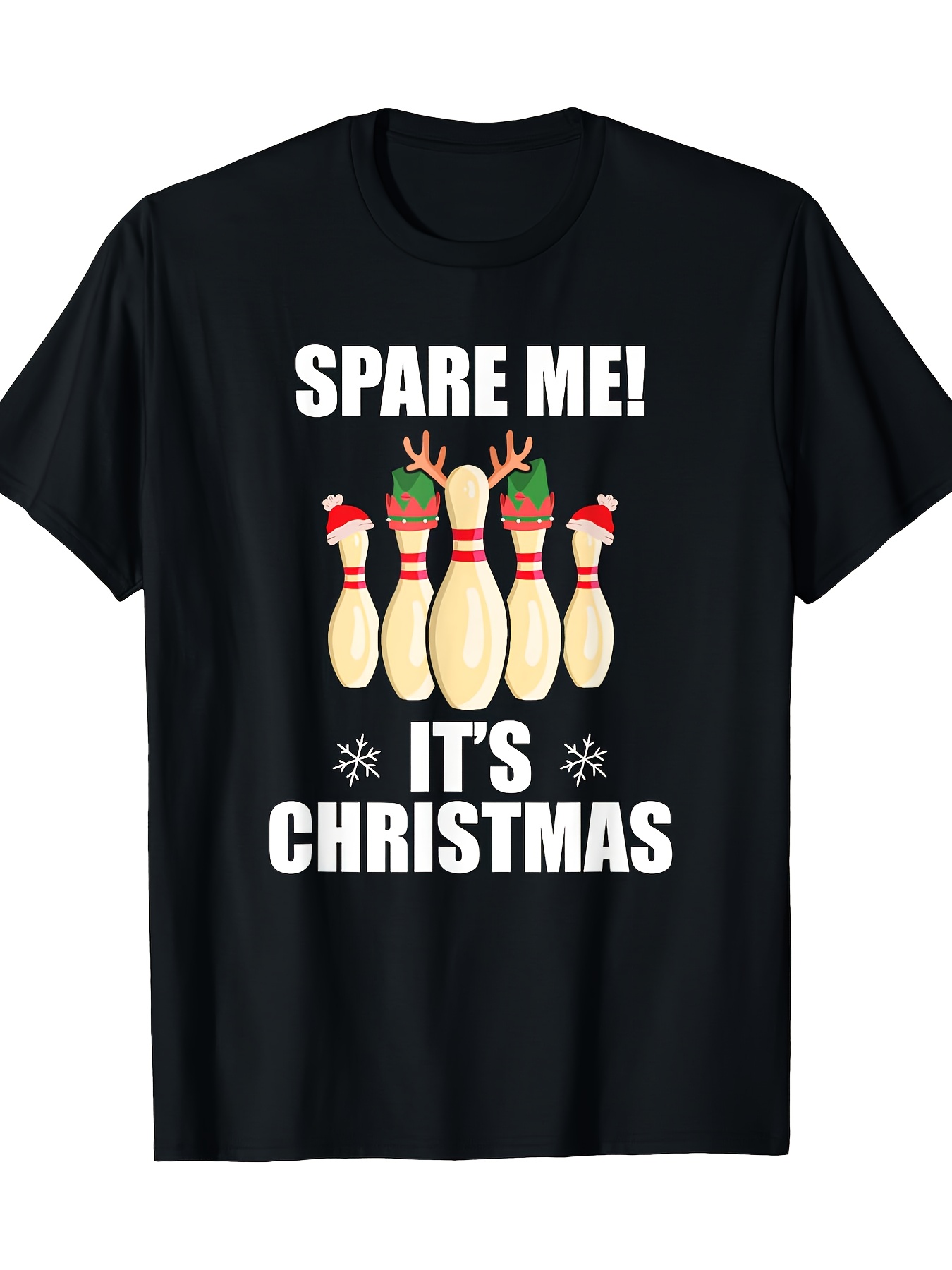 Short Sleeve Bowling Shirt Retro - Camiseta negra de boliche navideña para