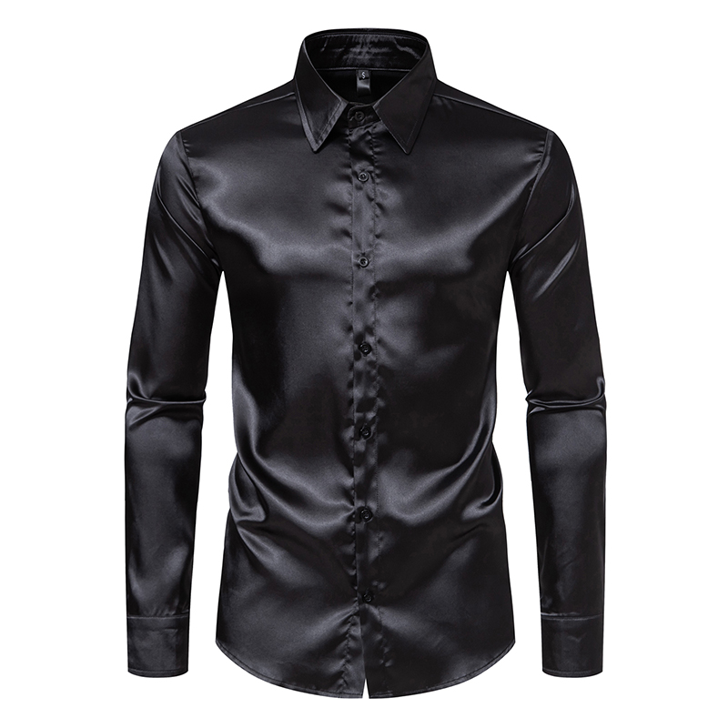 Mens Satin Silk Dress Shirt - Camisas de vestir de lujo de
