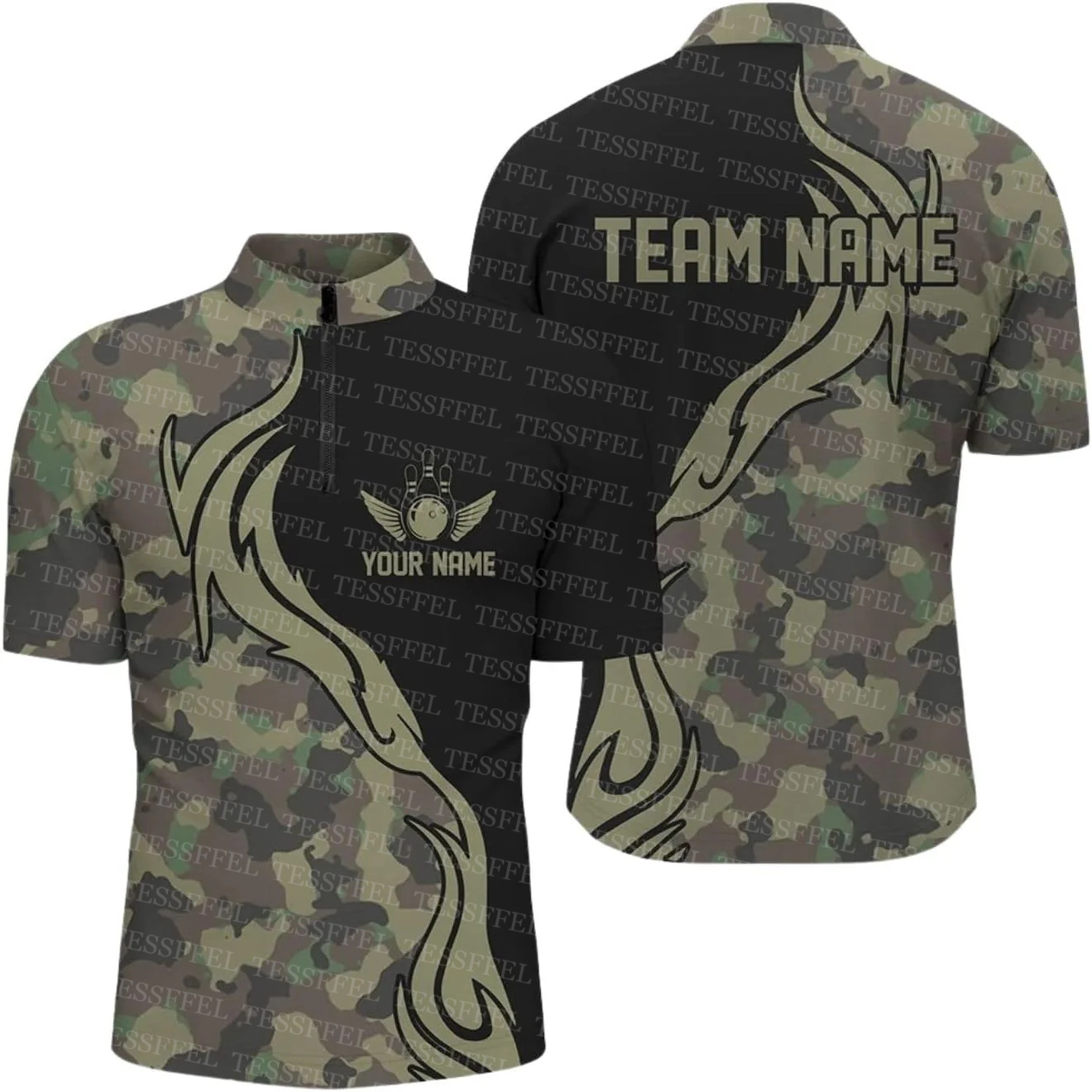Short Sleeve Bowling Shirt Retro - Nombre personalizado Graffiti Flame Strike Bowling