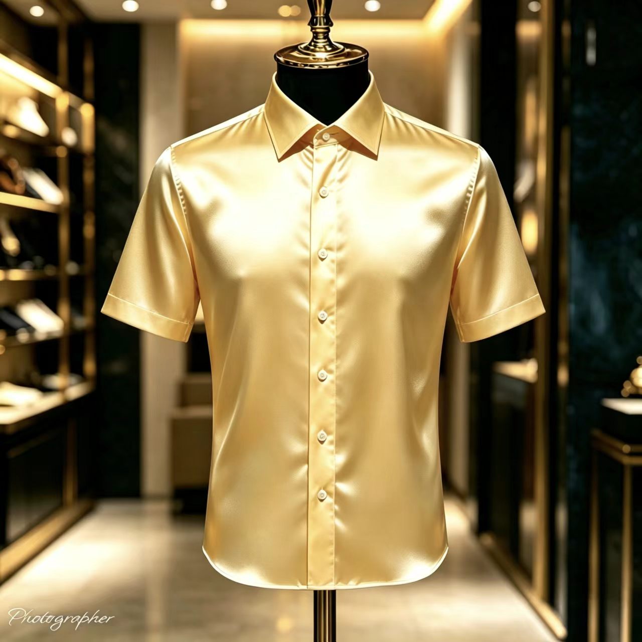 Mens Satin Silk Dress Shirt - Camisa de Vestir de Manga Corta