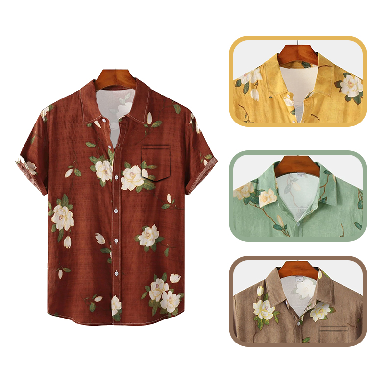 Vintage Hawaiian Floral Shirt - Camisa de manga corta de estilo