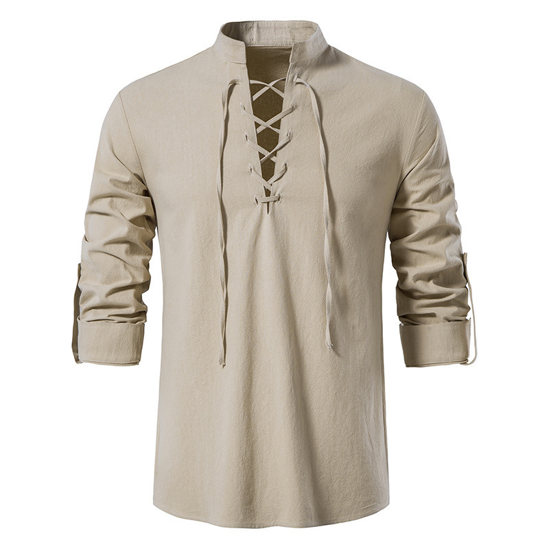 Mens Linen Shirt Long Sleeve - Camisa medieval de algodón y lino