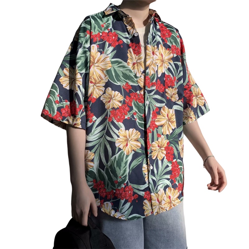 Vintage Hawaiian Floral Shirt - Camisa de manga corta con estampado
