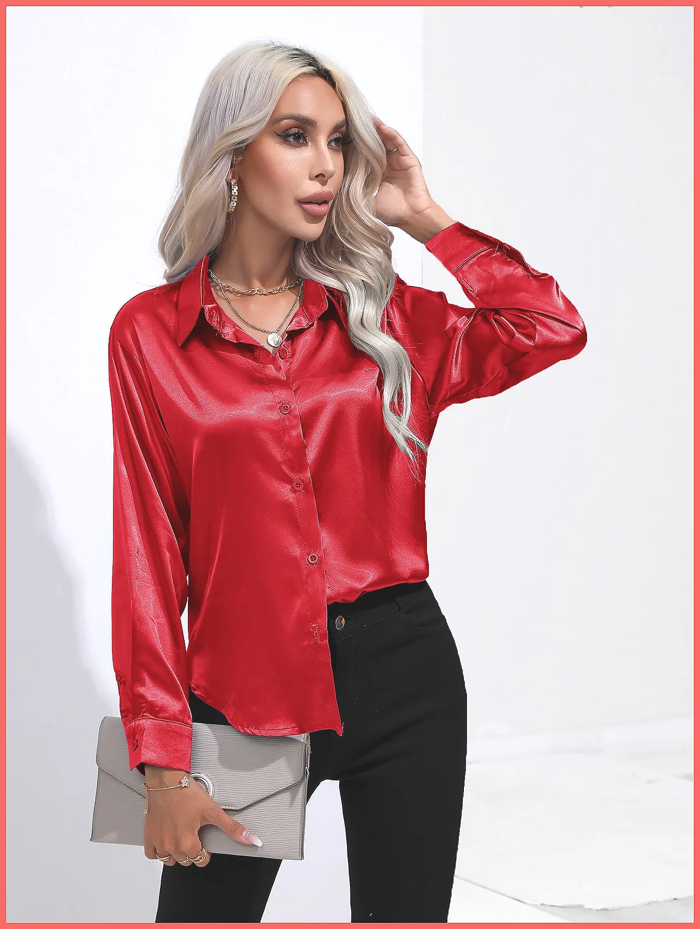 Shirts - Camisa de Satén para Mujer, Primavera-Verano
