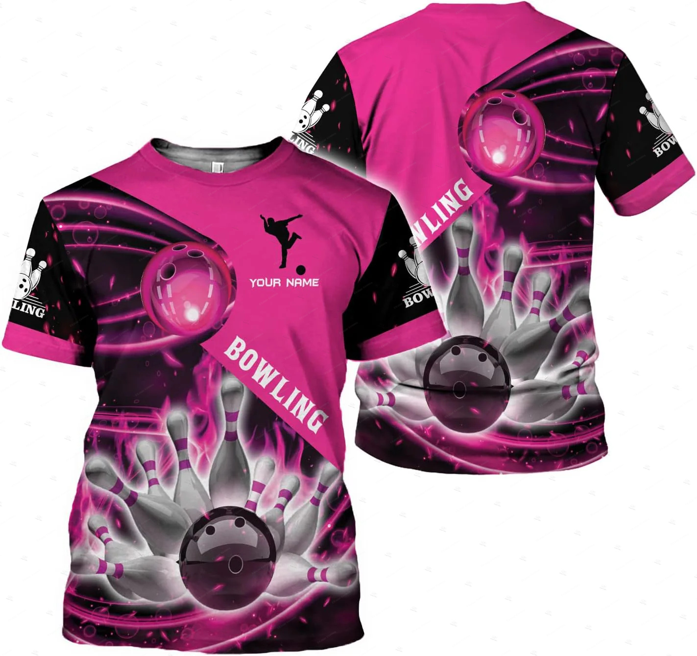 Short Sleeve Bowling Shirt Retro - Nombre personalizado gradiente bolos llama Graffiti