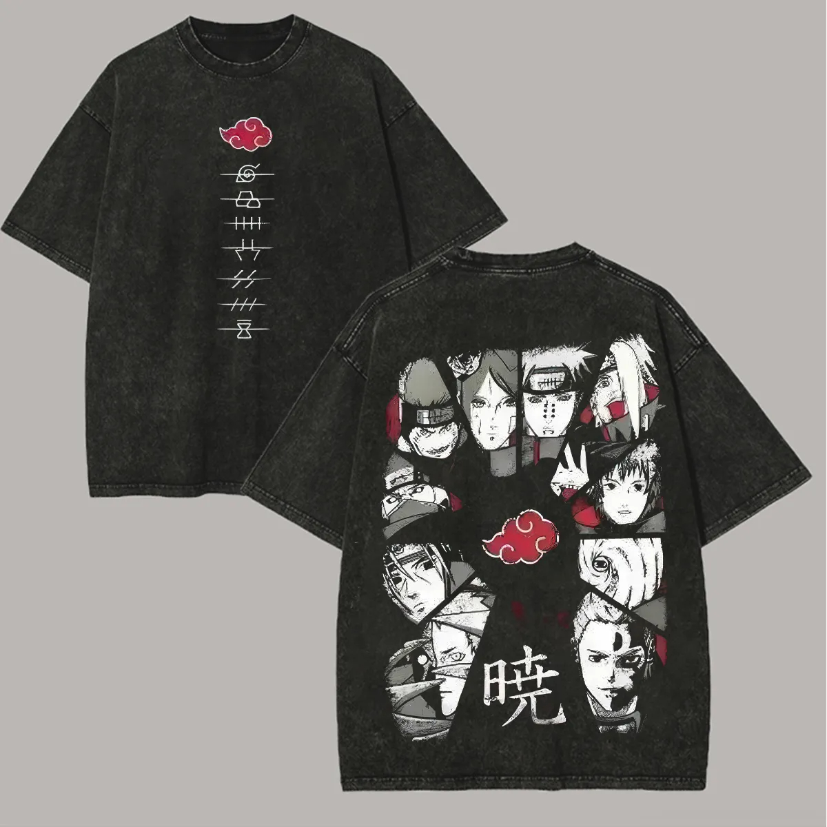 Acid Wash Vintage Graphic T Shirt - Camiseta Akatsuki Naruto para Hombre, Estampado