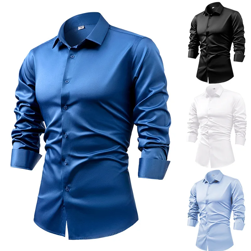 Mens Satin Silk Dress Shirt - 2025 Camisas de vestir de manga