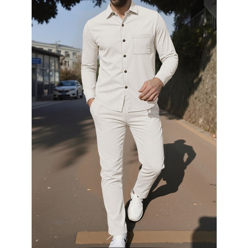 Corduroy Button Up Shirt Men - Conjunto de dos piezas para hombre