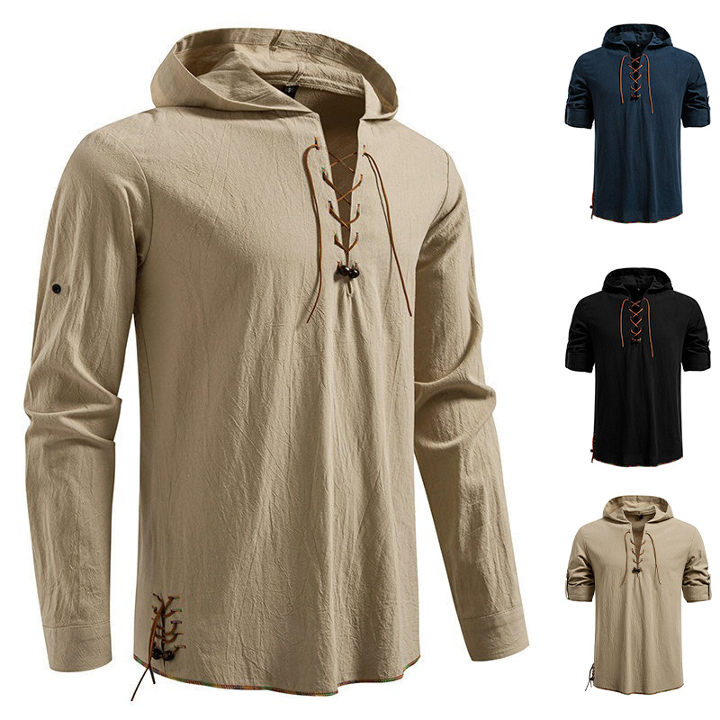 Medieval Gothic Lace Up Pirate Shirt - Camiseta de manga larga con capucha