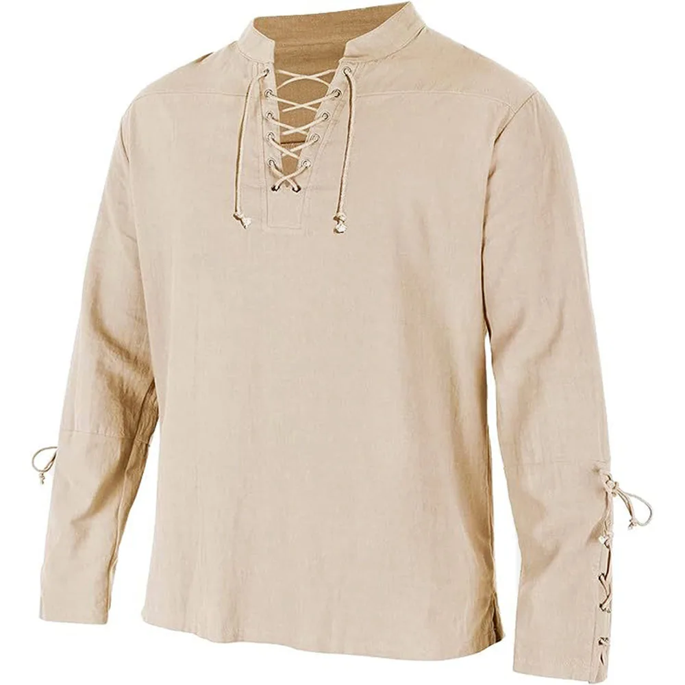 Medieval Gothic Lace Up Pirate Shirt - Camisas de manga larga para hombre,