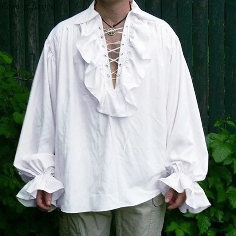 Medieval Gothic Lace Up Pirate Shirt - S-5XL Medieval pirata disfraz de vampiro