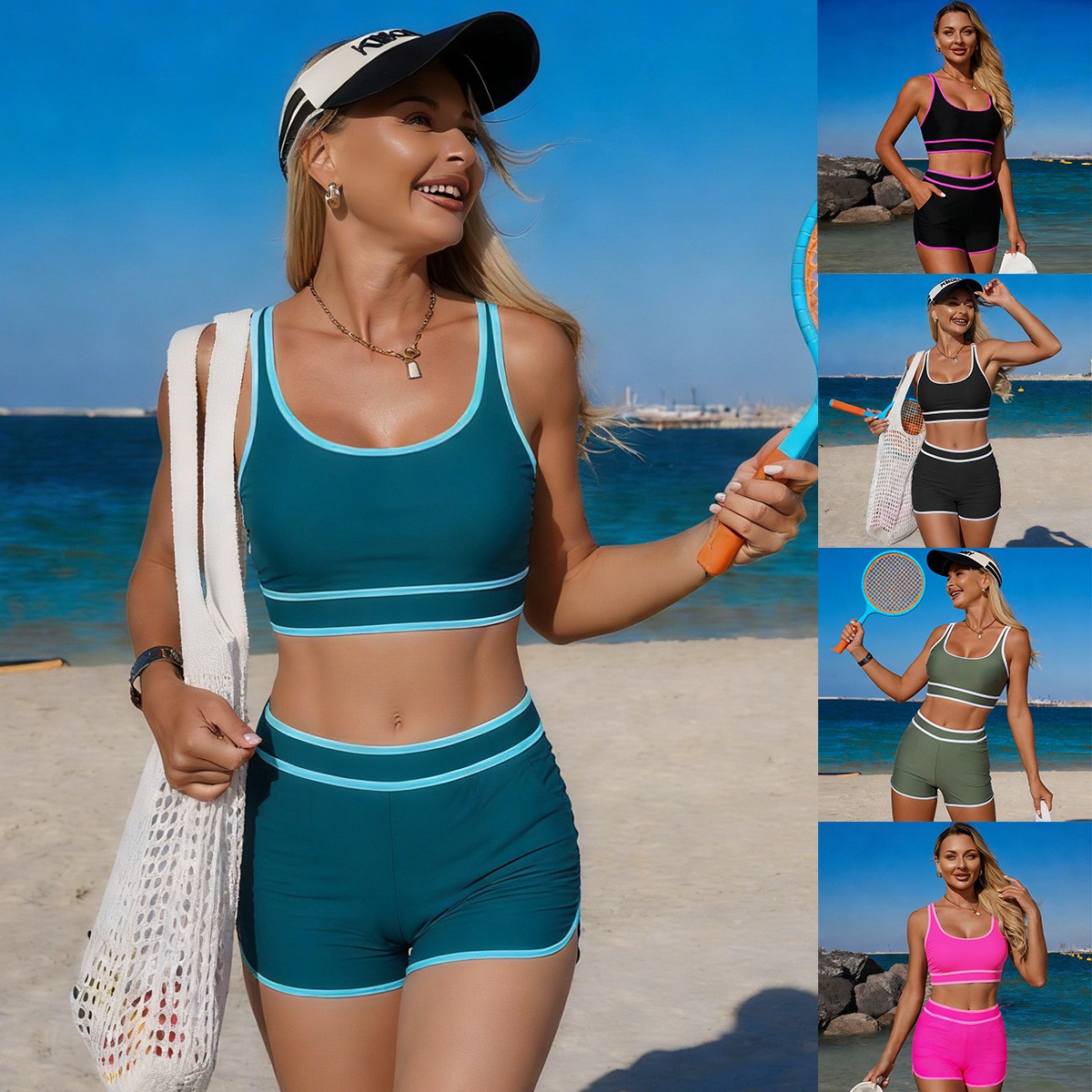 Shorts - Bikini Verde Oliva, Top Corto sin