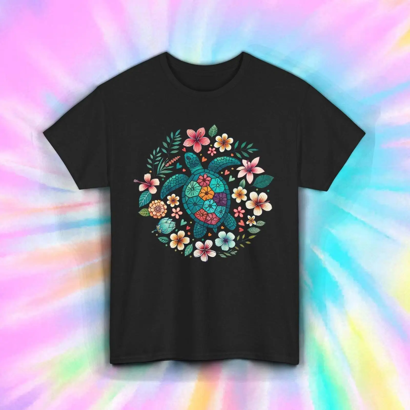 Vintage Hawaiian Floral Shirt - Camiseta Floral Turtle con Mandala, Estilo