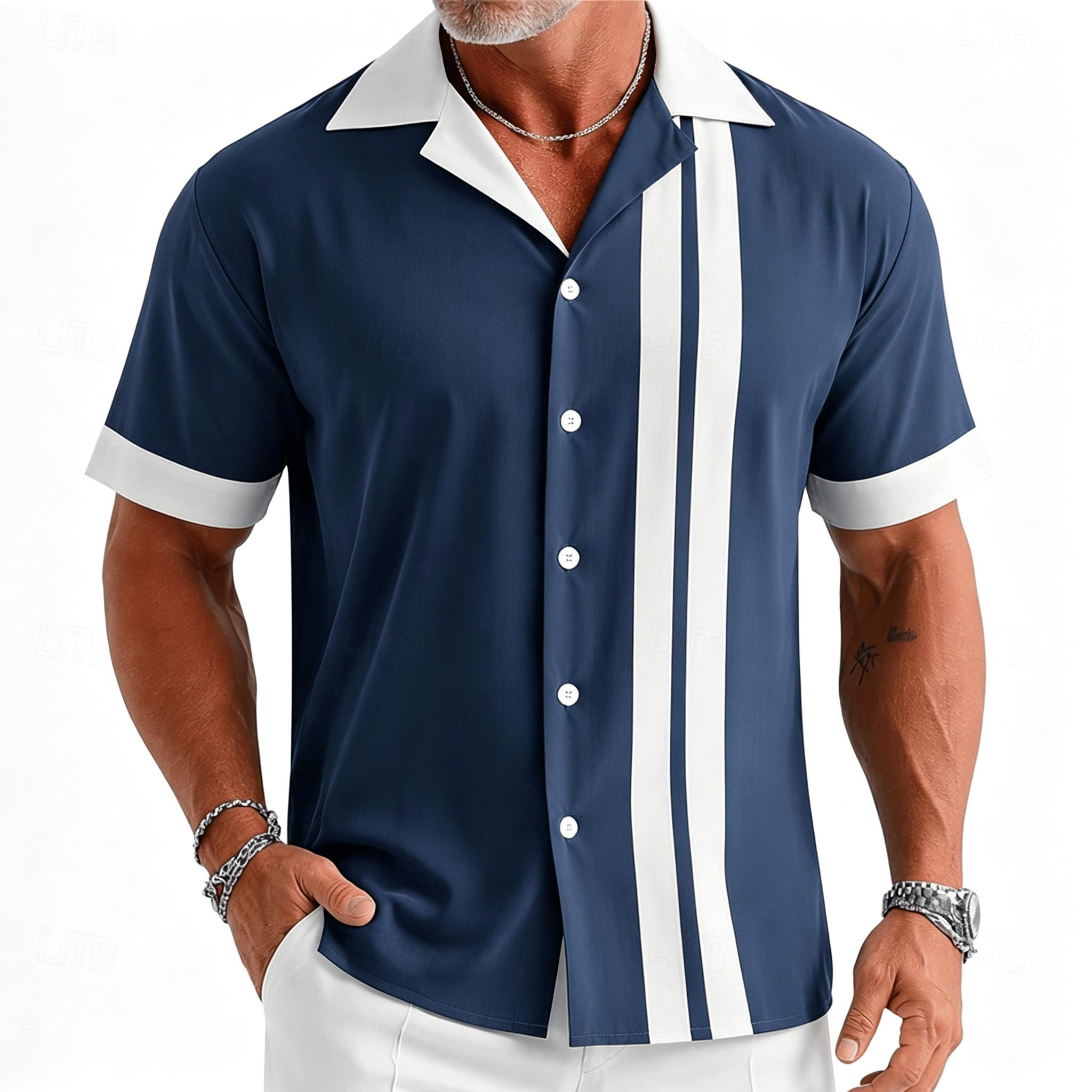 Short Sleeve Bowling Shirt Retro - Camisa de manga corta a rayas