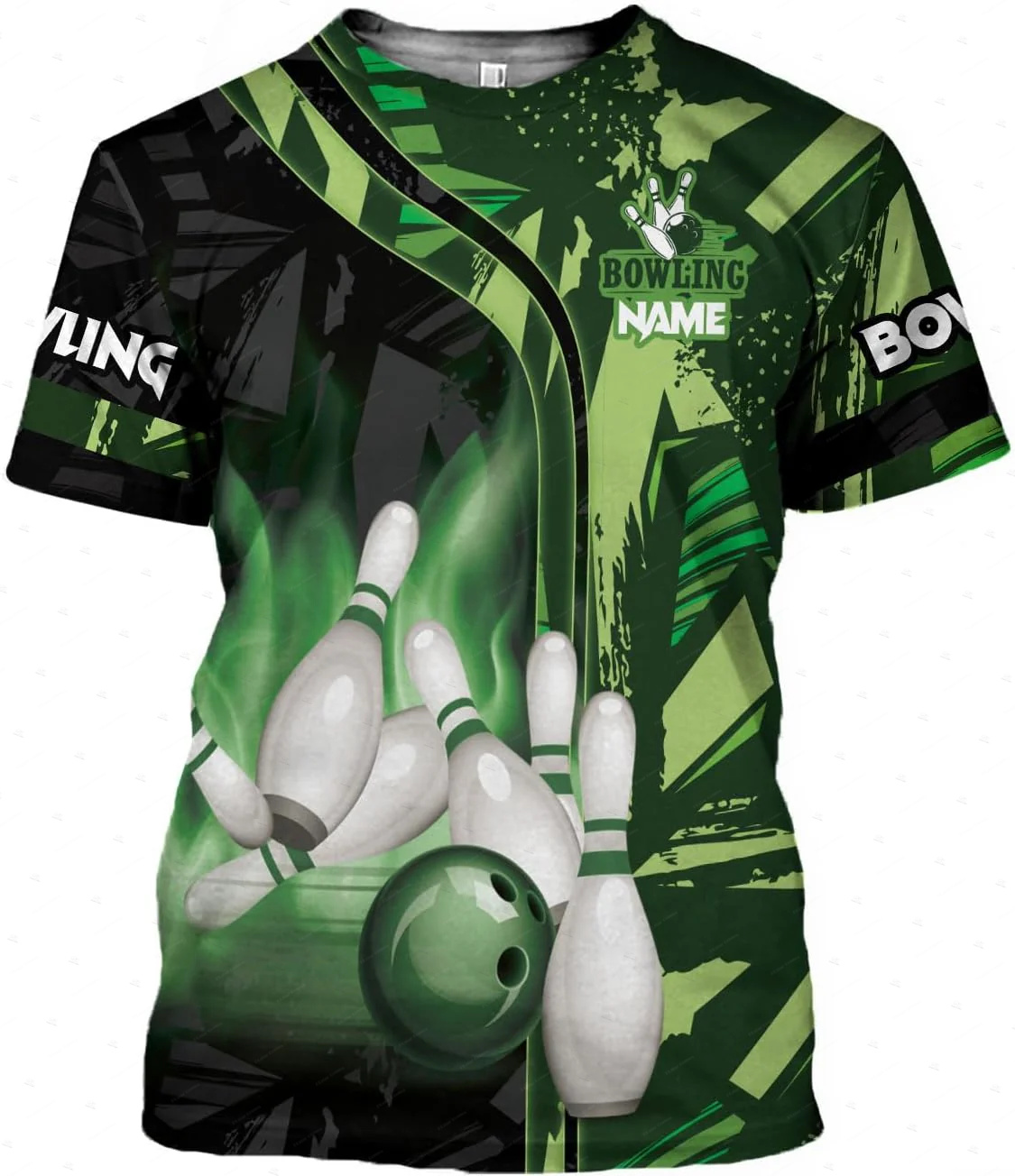 Short Sleeve Bowling Shirt Retro - Nombre personalizado gradiente bolos llama Graffiti