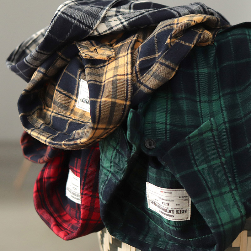Flannel Plaid Shirt Heavy Weight - Otoño nuevo japonés Retro 300g pesado