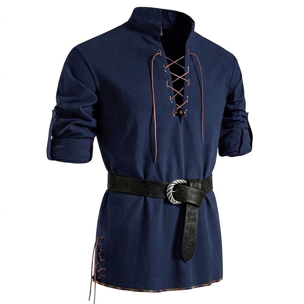 Medieval Gothic Lace Up Pirate Shirt - Camisa Vintage para Hombre de Algodón
