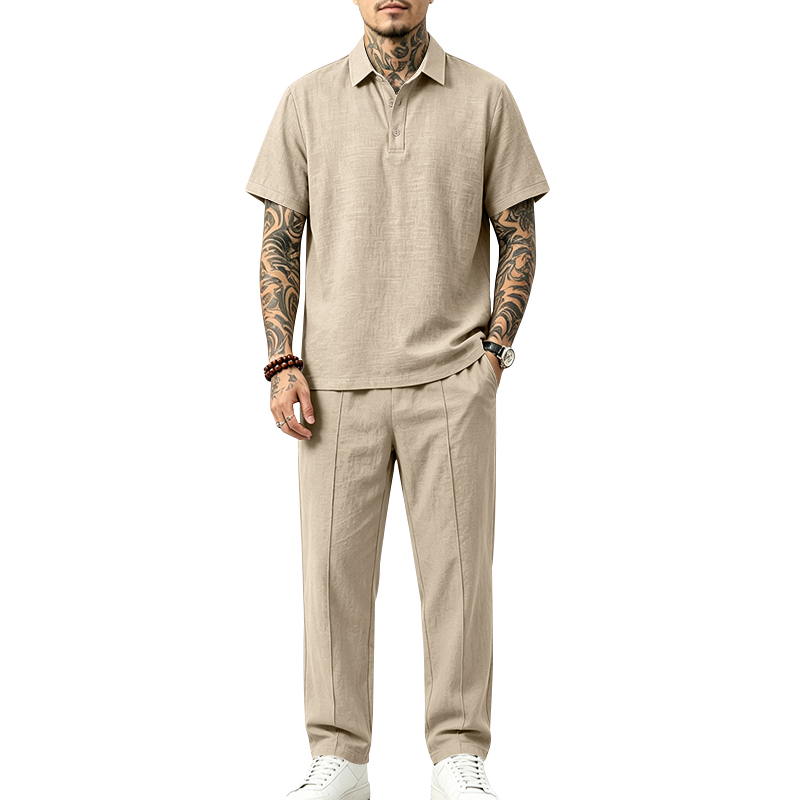 Mens Linen Shirt Long Sleeve - Conjunto de 2 Piezas para Hombre,
