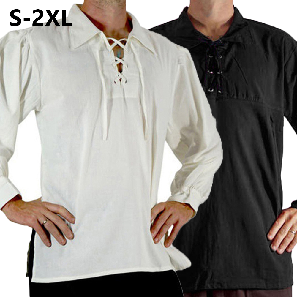 Medieval Gothic Lace Up Pirate Shirt - Disfraz Medieval renacentista para hombre, camisa