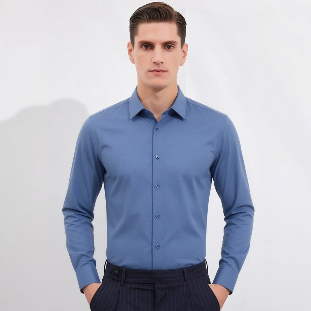 Breathable Bamboo Fiber Shirt Non Iron - Camisa informal de negocios de manga
