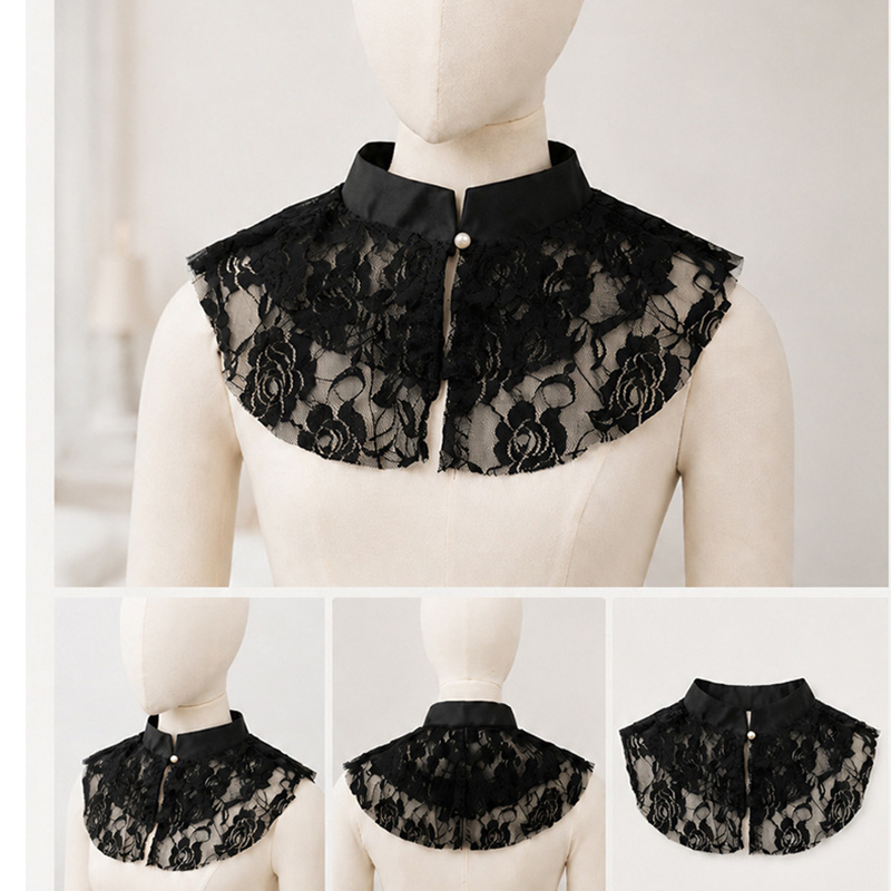 Shirts - Elegante Cuello Falso de Encaje Floral