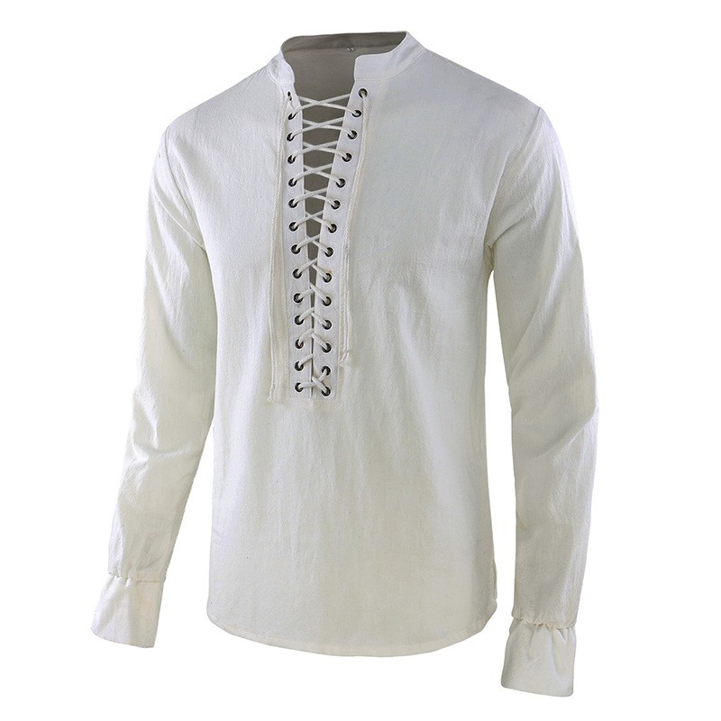 Mens Linen Shirt Long Sleeve - Camisa Renacentista para Hombre, Estilo Pirata