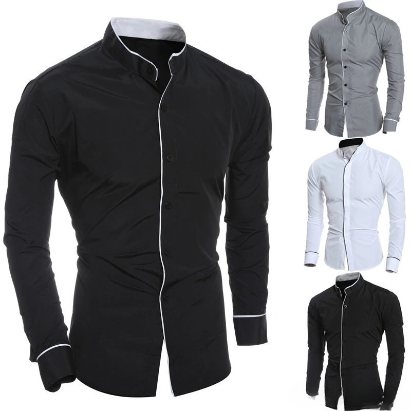 Camisas de Manga Larga para Ho - Mandarin Collar Formal Shirt Slim Fit reseña y precio