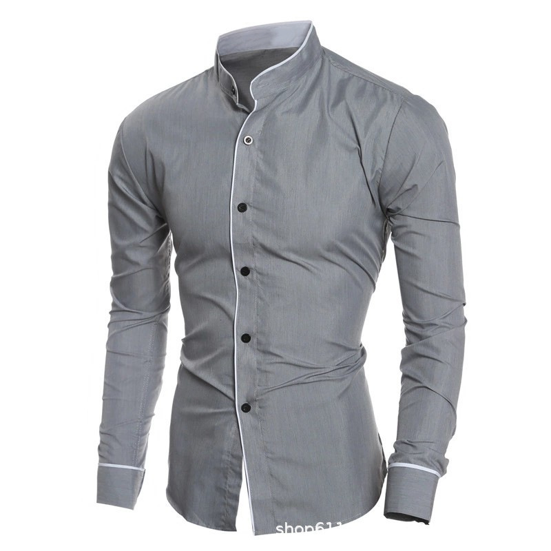 Camisas de Manga Larga para Ho - Mandarin Collar Formal Shirt Slim Fit reseña y precio