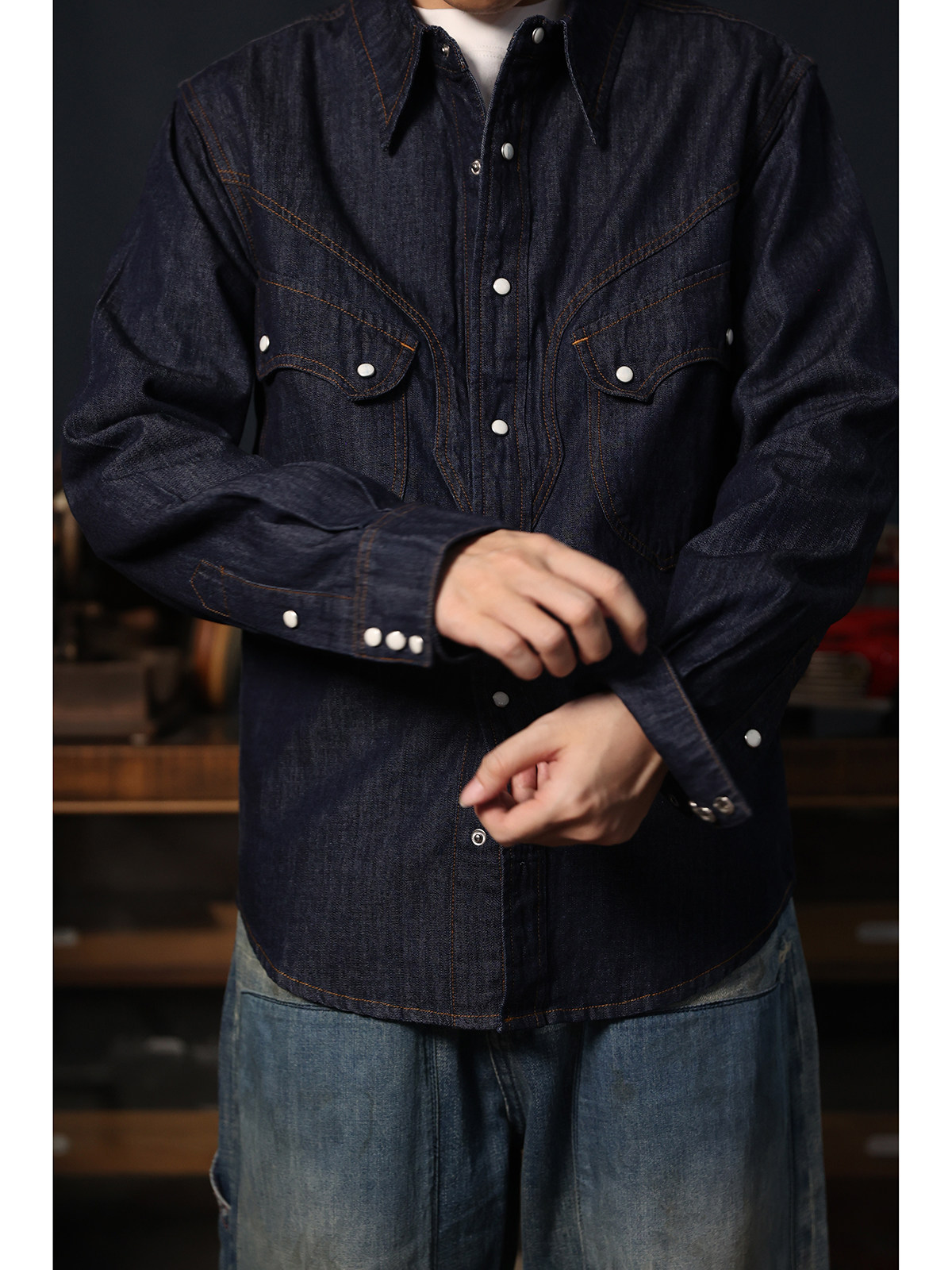 Camisa Vaquera Estilo Western  - Mens Western Denim Pearl Snap Shirt reseña y precio