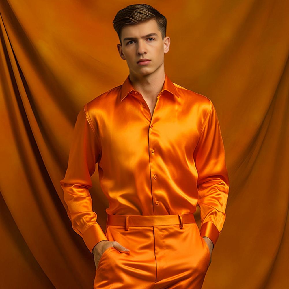 Camisa de Seda Satinada Azul,  - Mens Satin Silk Dress Shirt reseña y precio
