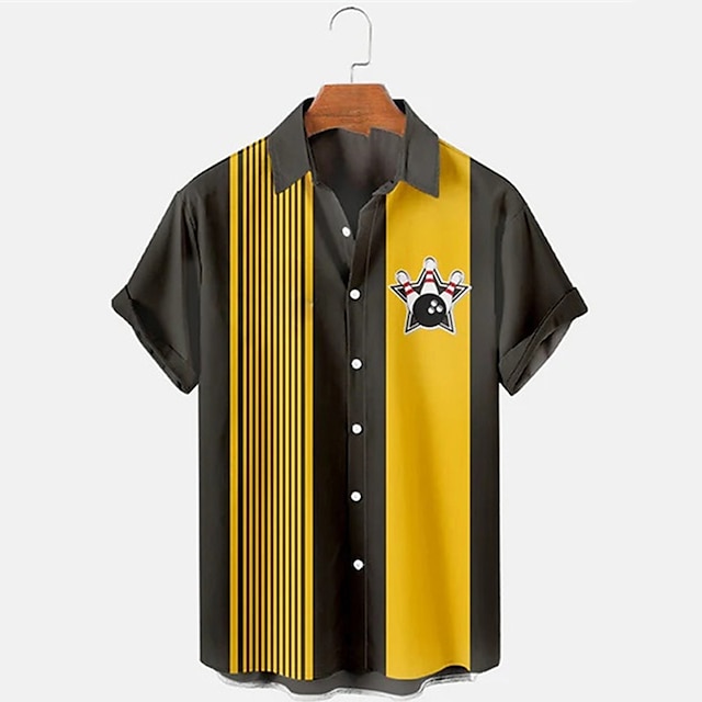 Camisa de Manga Corta con Esta - Short Sleeve Bowling Shirt Retro reseña y precio