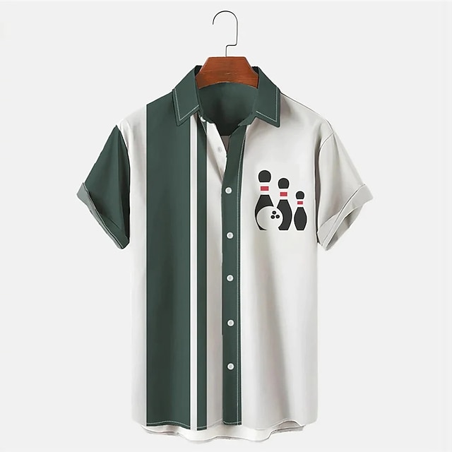 Camisa de Manga Corta con Esta - Short Sleeve Bowling Shirt Retro reseña y precio