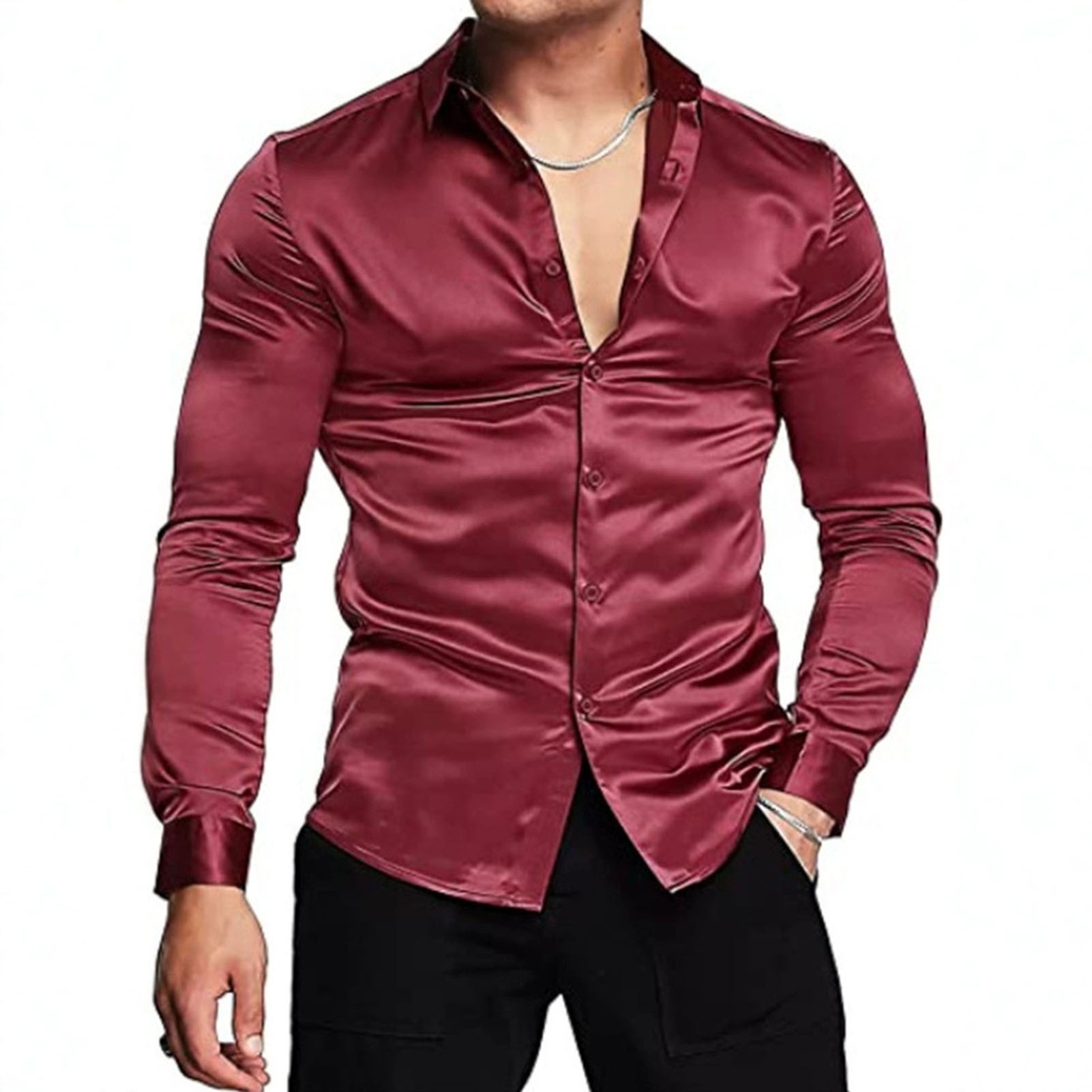 Camisas de satén de seda para  - Mens Satin Silk Dress Shirt reseña y precio