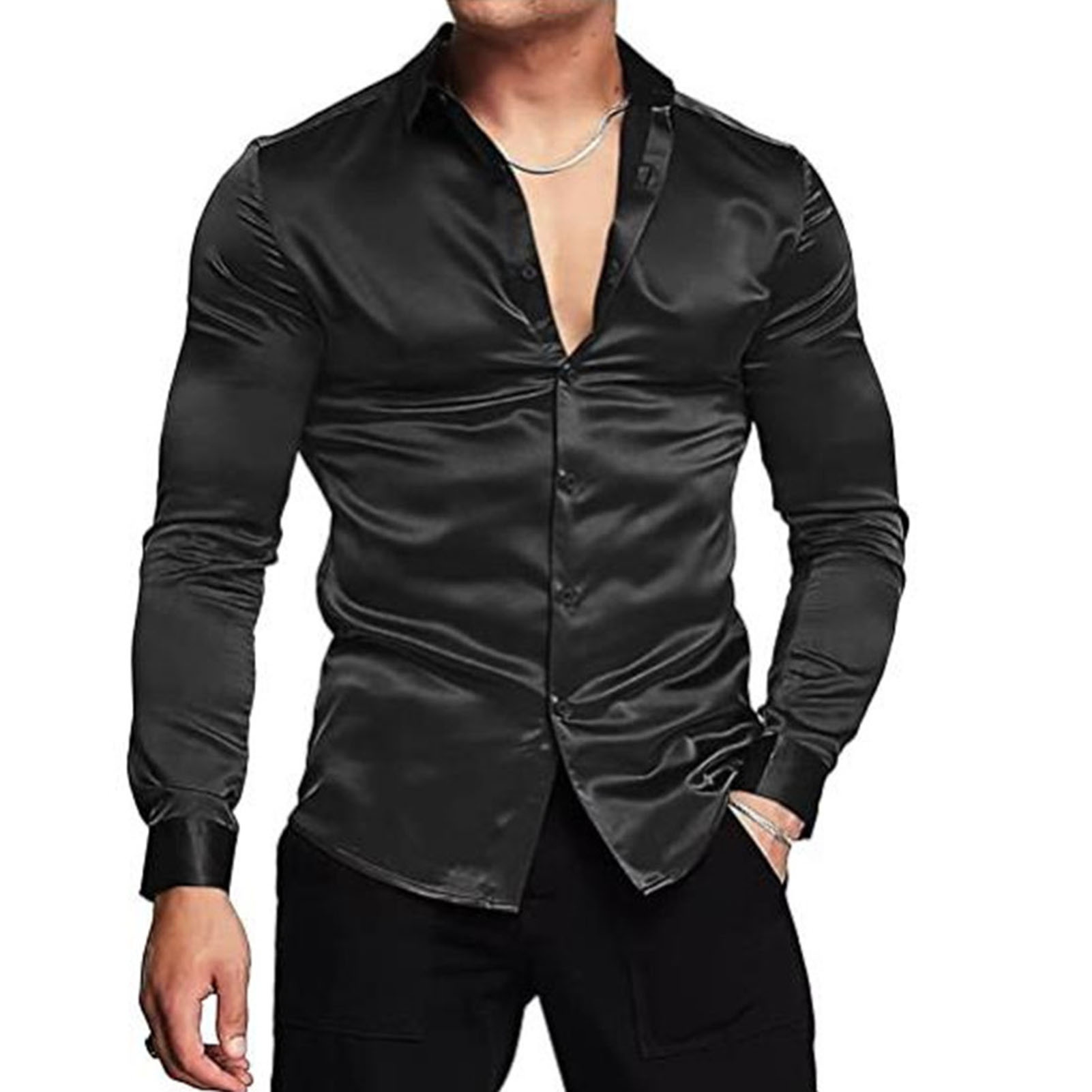 Camisas de satén de seda para  - Mens Satin Silk Dress Shirt reseña y precio