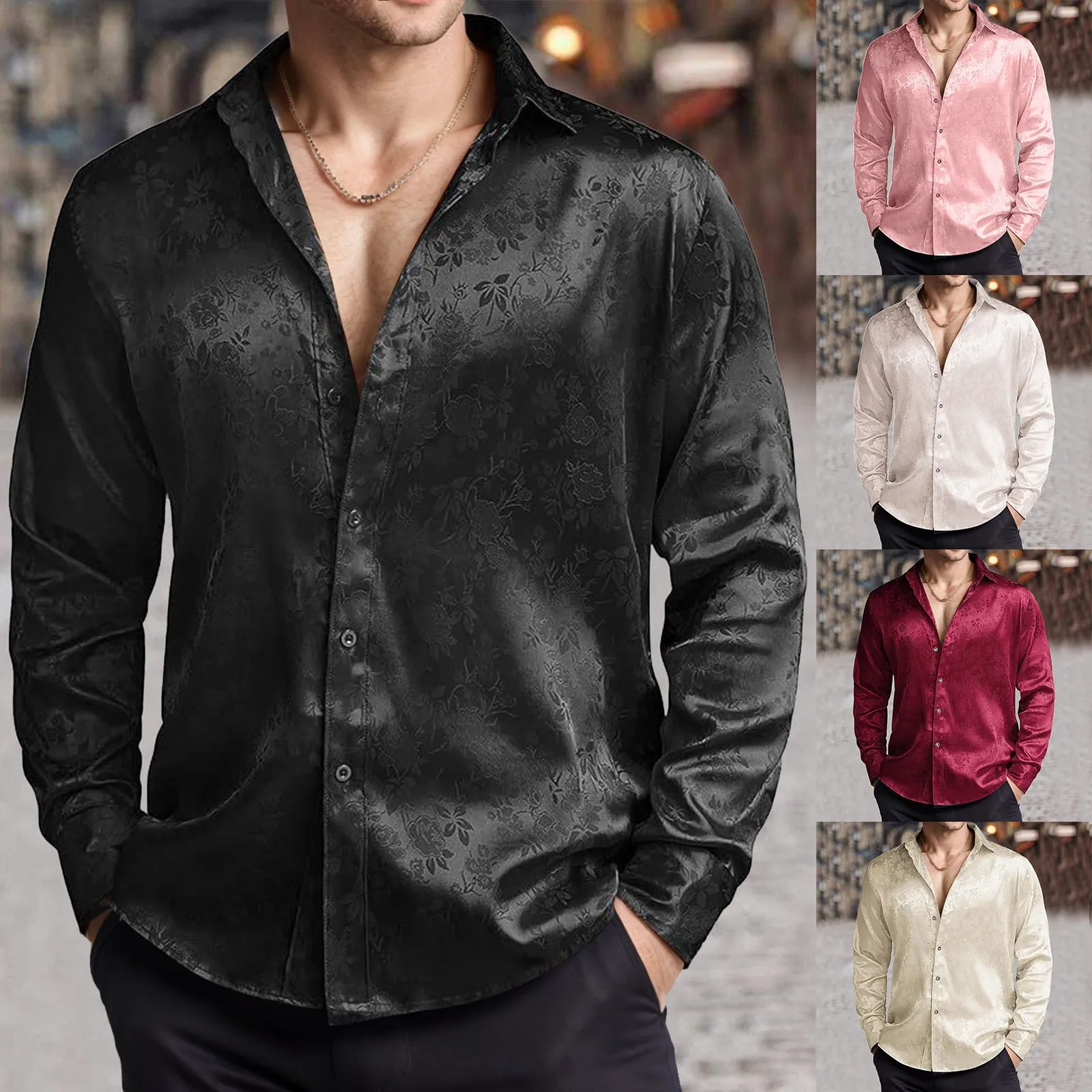 Camisa de vestir de satén de s - Mens Satin Silk Dress Shirt reseña y precio