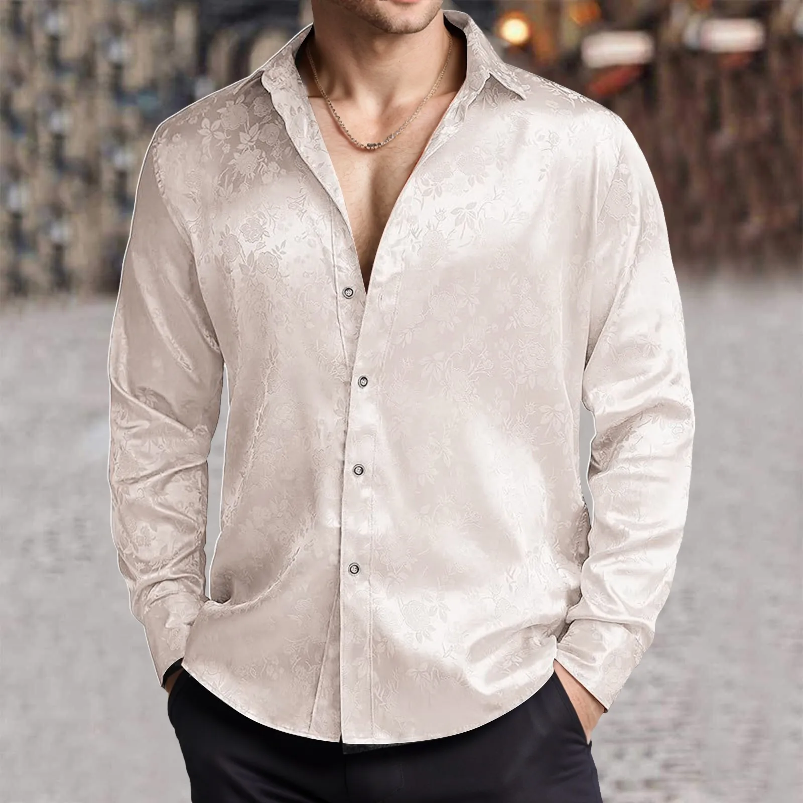 Camisa de vestir de satén de s - Mens Satin Silk Dress Shirt reseña y precio