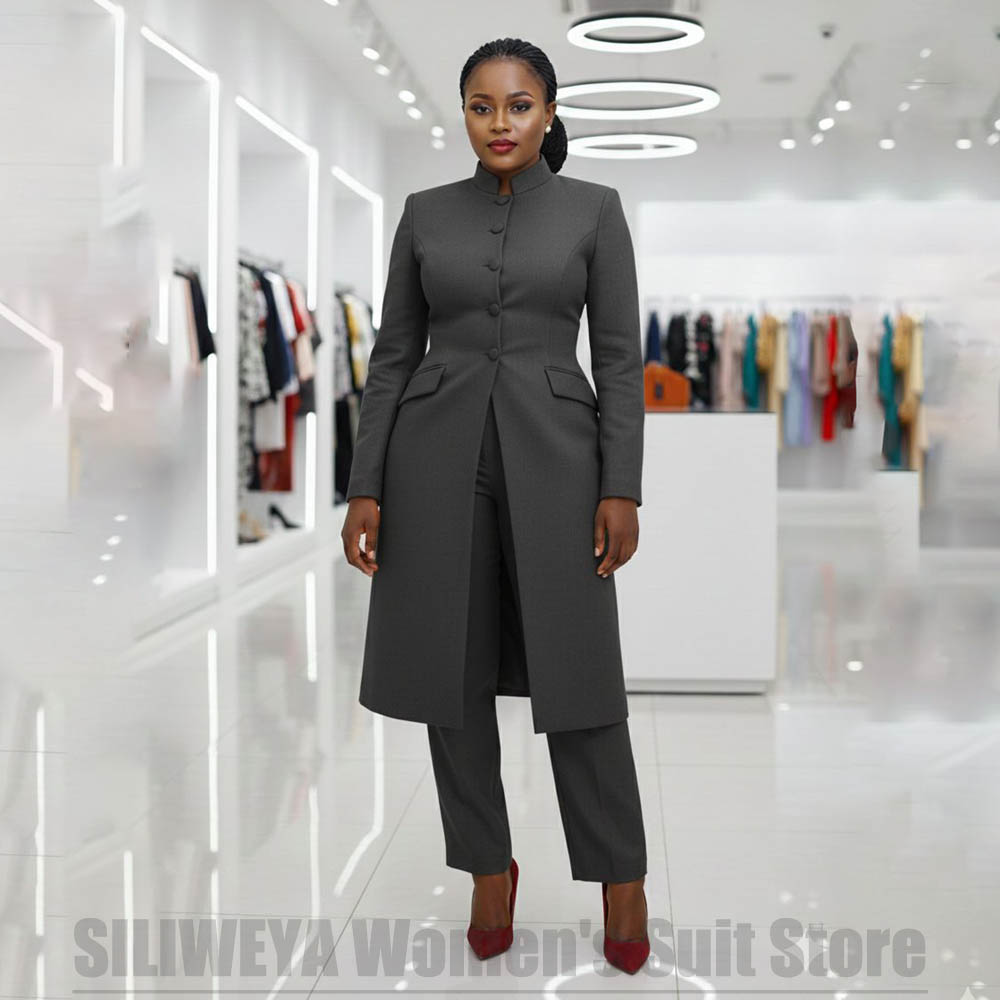 Traje de Dos Piezas para Mujer - Mandarin Collar Formal Shirt Slim Fit reseña y precio