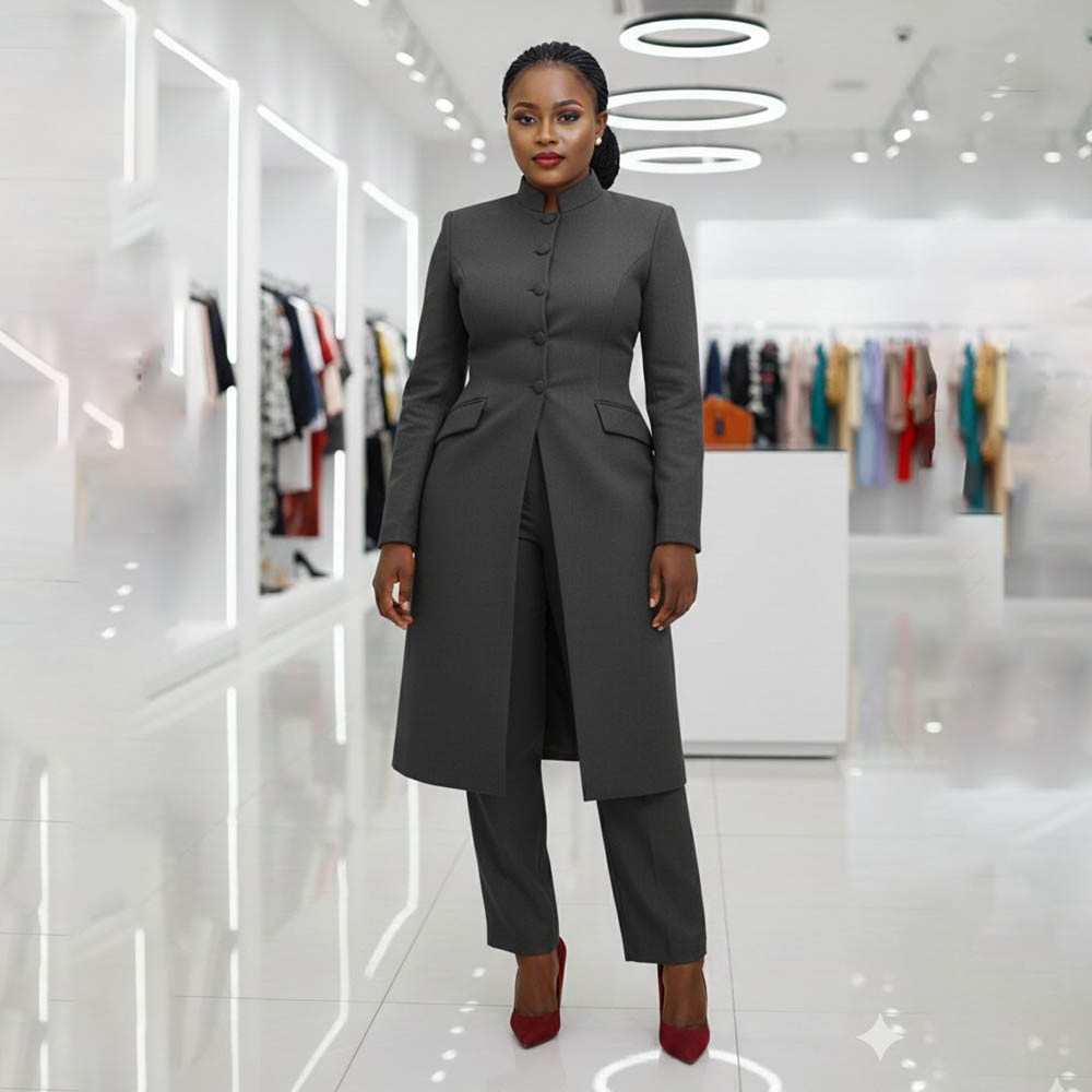 Traje de Dos Piezas para Mujer - Mandarin Collar Formal Shirt Slim Fit reseña y precio