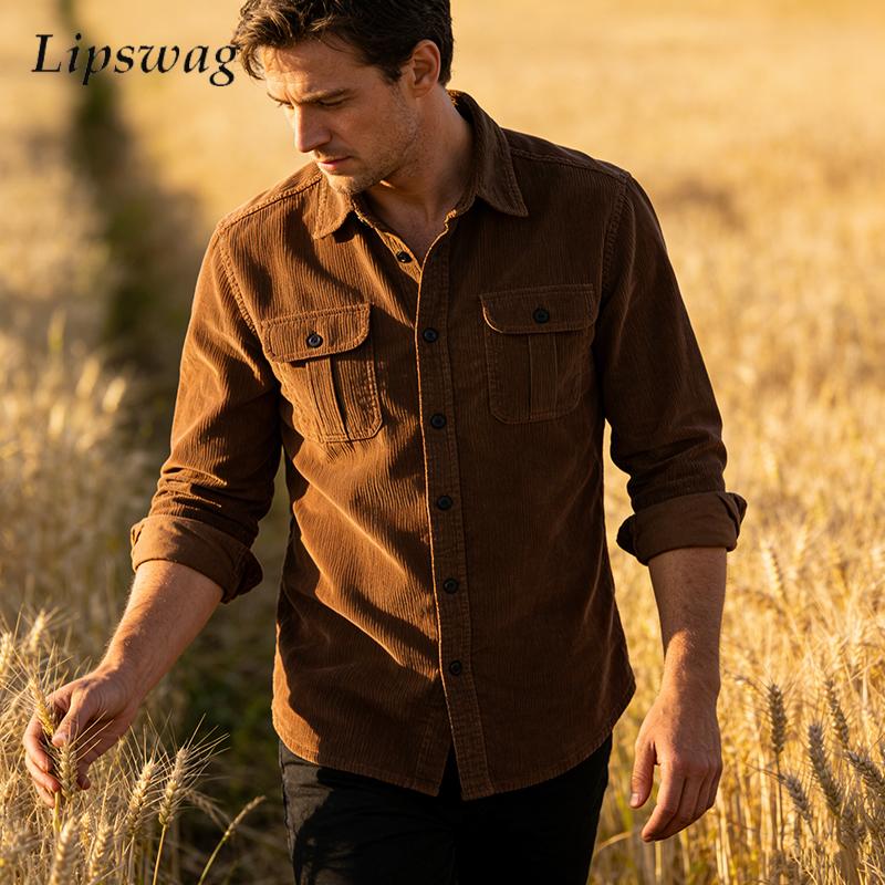 Chaquetas Vintage de pana de C - Corduroy Button Up Shirt Men reseña y precio