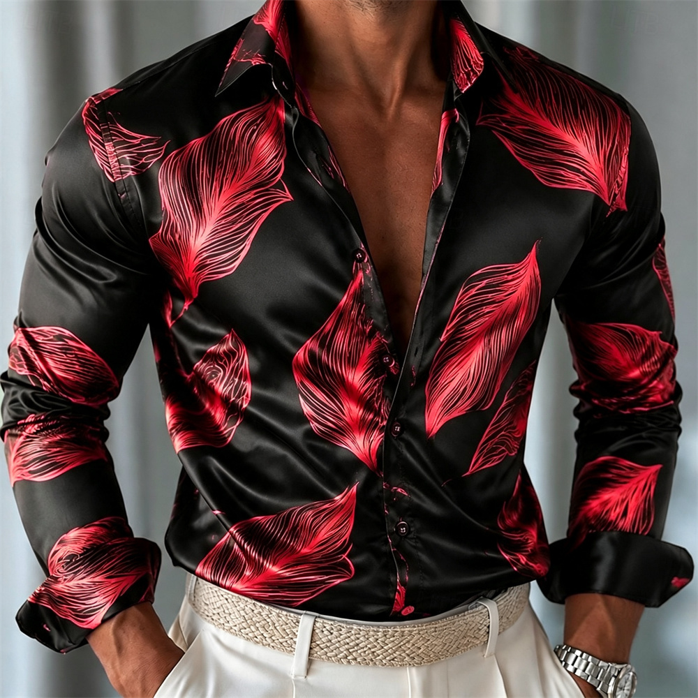 Camisa de Satén con Estampado  - Mens Satin Silk Dress Shirt reseña y precio