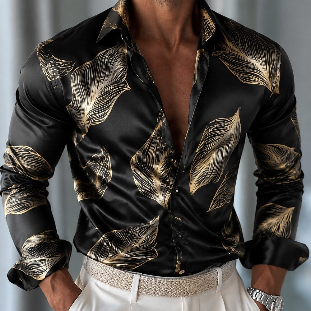 Camisa de Satén con Estampado  - Mens Satin Silk Dress Shirt reseña y precio
