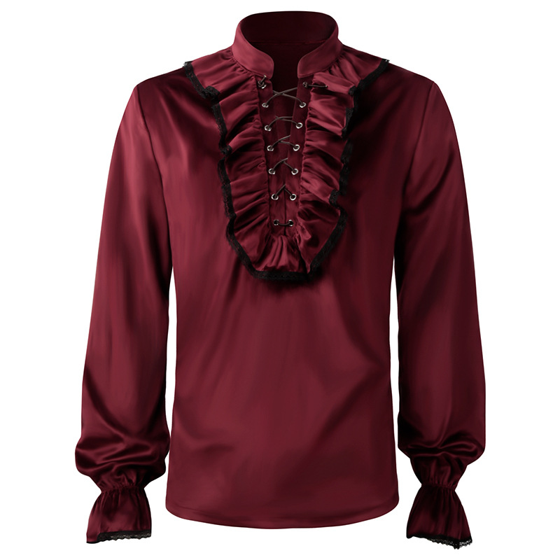 Camisa de encaje rojo con vola - Medieval Gothic Lace Up Pirate Shirt reseña y precio