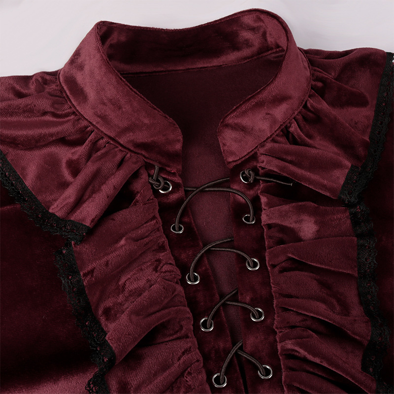 Camisa de encaje rojo con vola - Medieval Gothic Lace Up Pirate Shirt reseña y precio