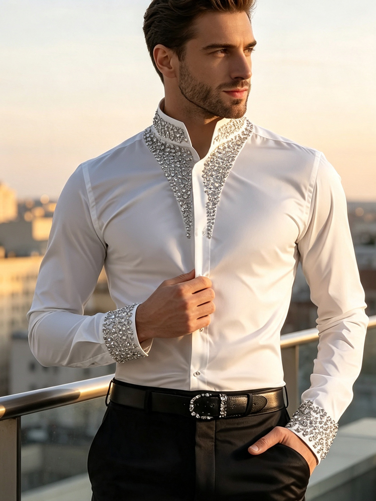 Camisa Casual de Negocios para - Mandarin Collar Formal Shirt Slim Fit reseña y precio