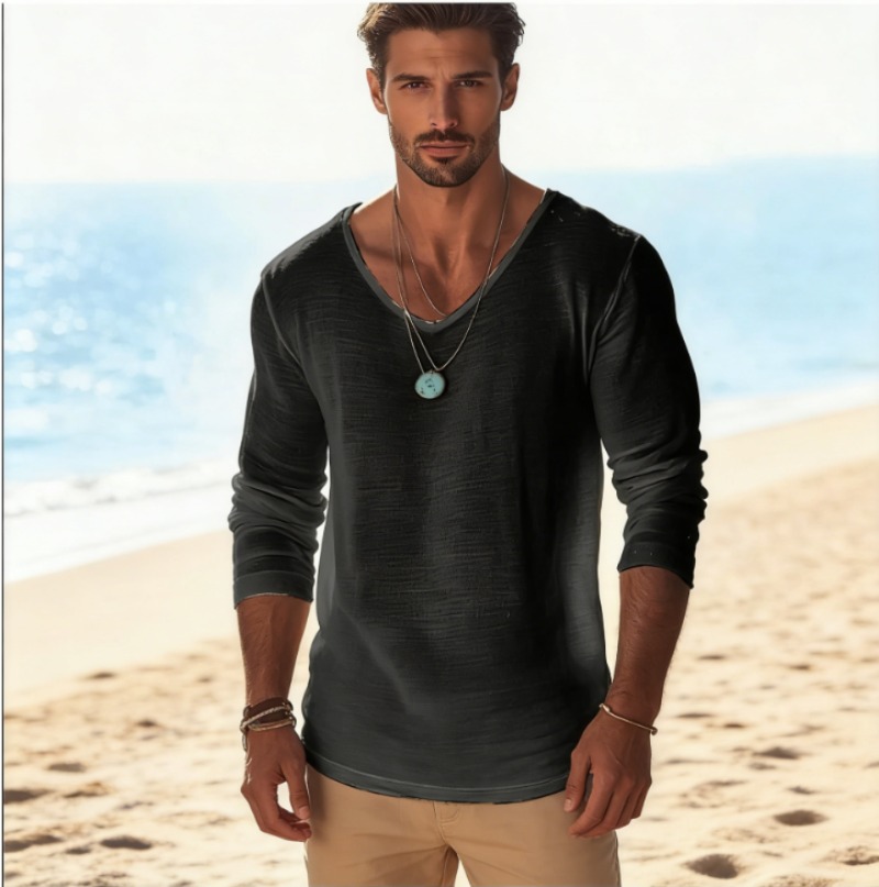 Camiseta de Manga Larga con Cu - Mens Linen Shirt Long Sleeve reseña y precio