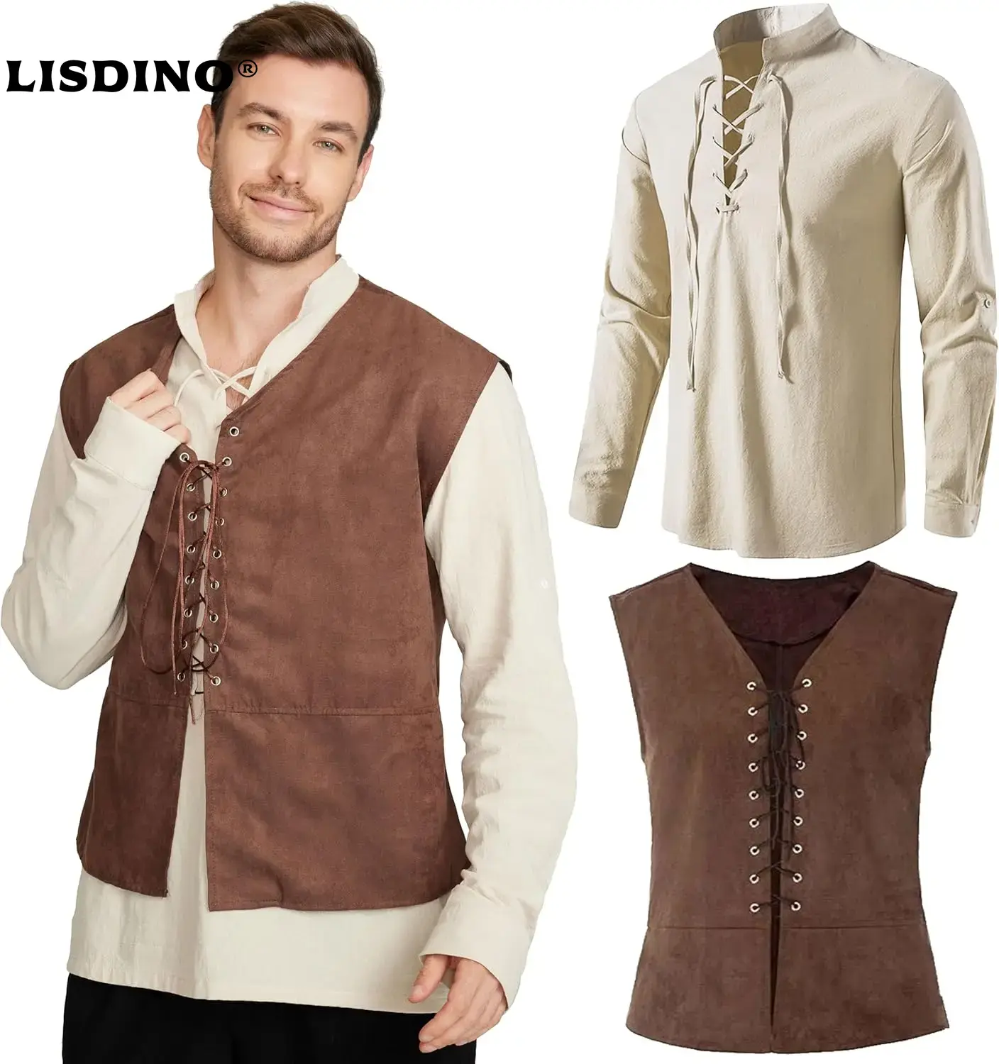 Conjunto de 2 piezas de chalec - Medieval Gothic Lace Up Pirate Shirt reseña y precio