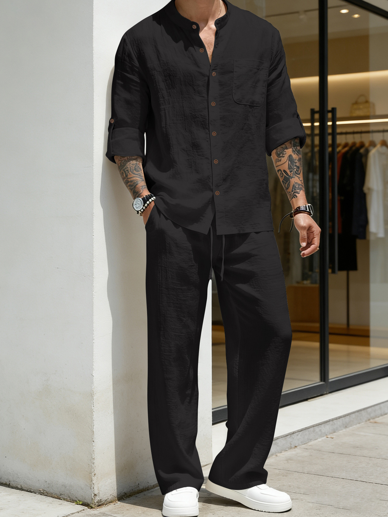 Conjunto de Camisa y Pantalone - Mens Linen Shirt Long Sleeve reseña y precio