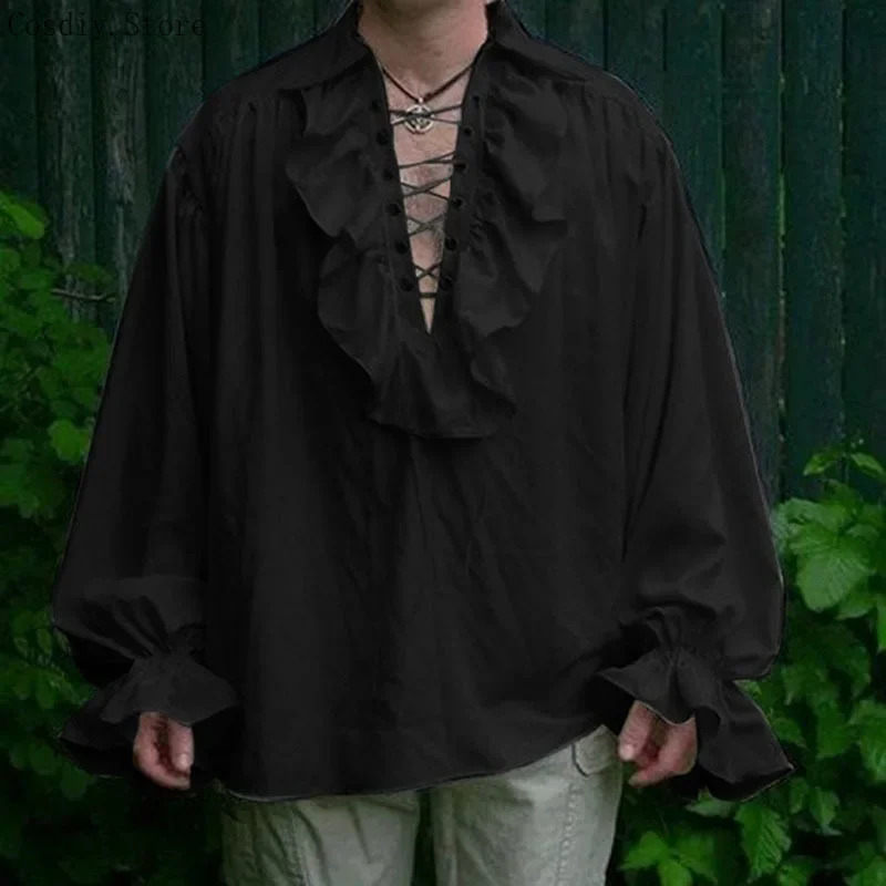 S-5XL Medieval pirata disfraz  - Medieval Gothic Lace Up Pirate Shirt reseña y precio